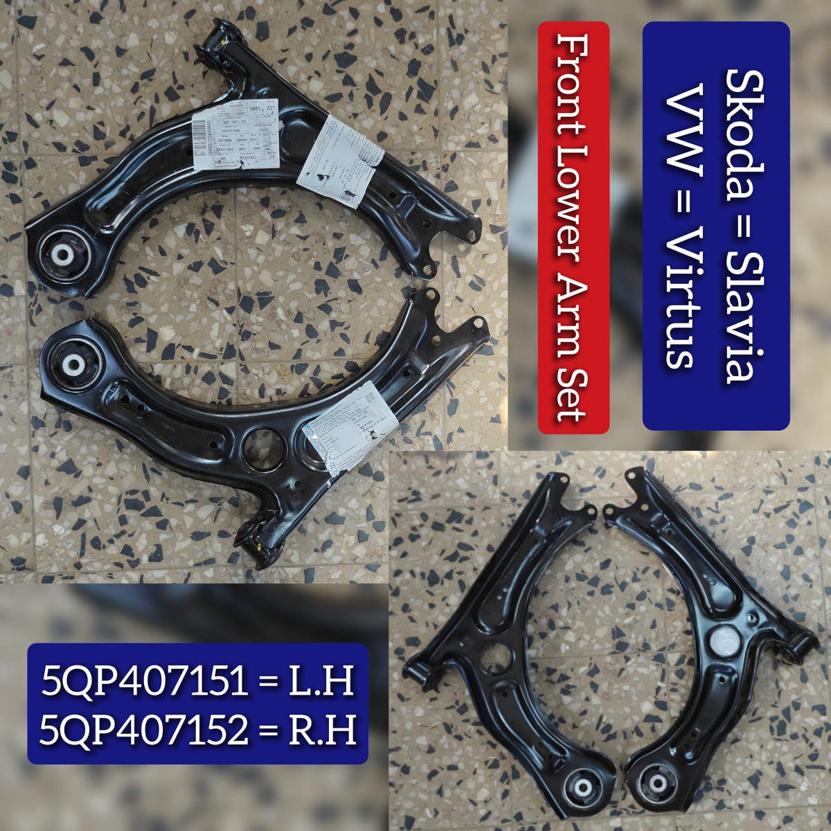 Front Lower Arm Set L.H 5QP407151 R.H 5QP407152 ( Set OF 2 ) Compatible With SKODA = Kushaq & Volkswagen & Slavia