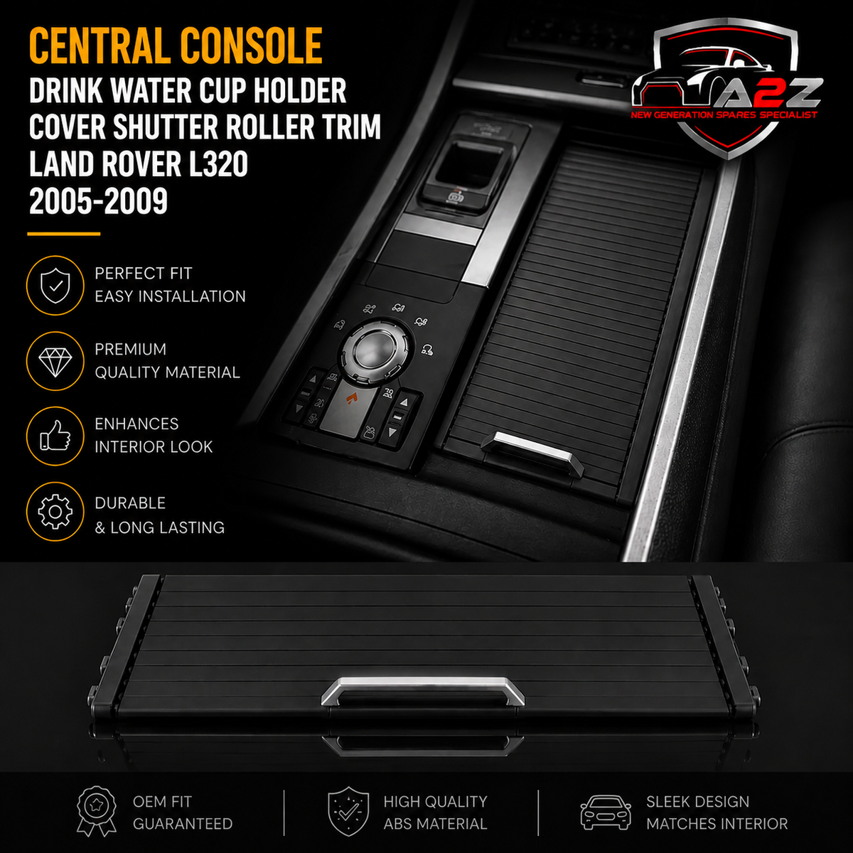 Black Central Console Drink Water Cup Holder Cover Shutter Roller Trim FHM500032-1 Compatible With  Land Rover L320 2005-2009