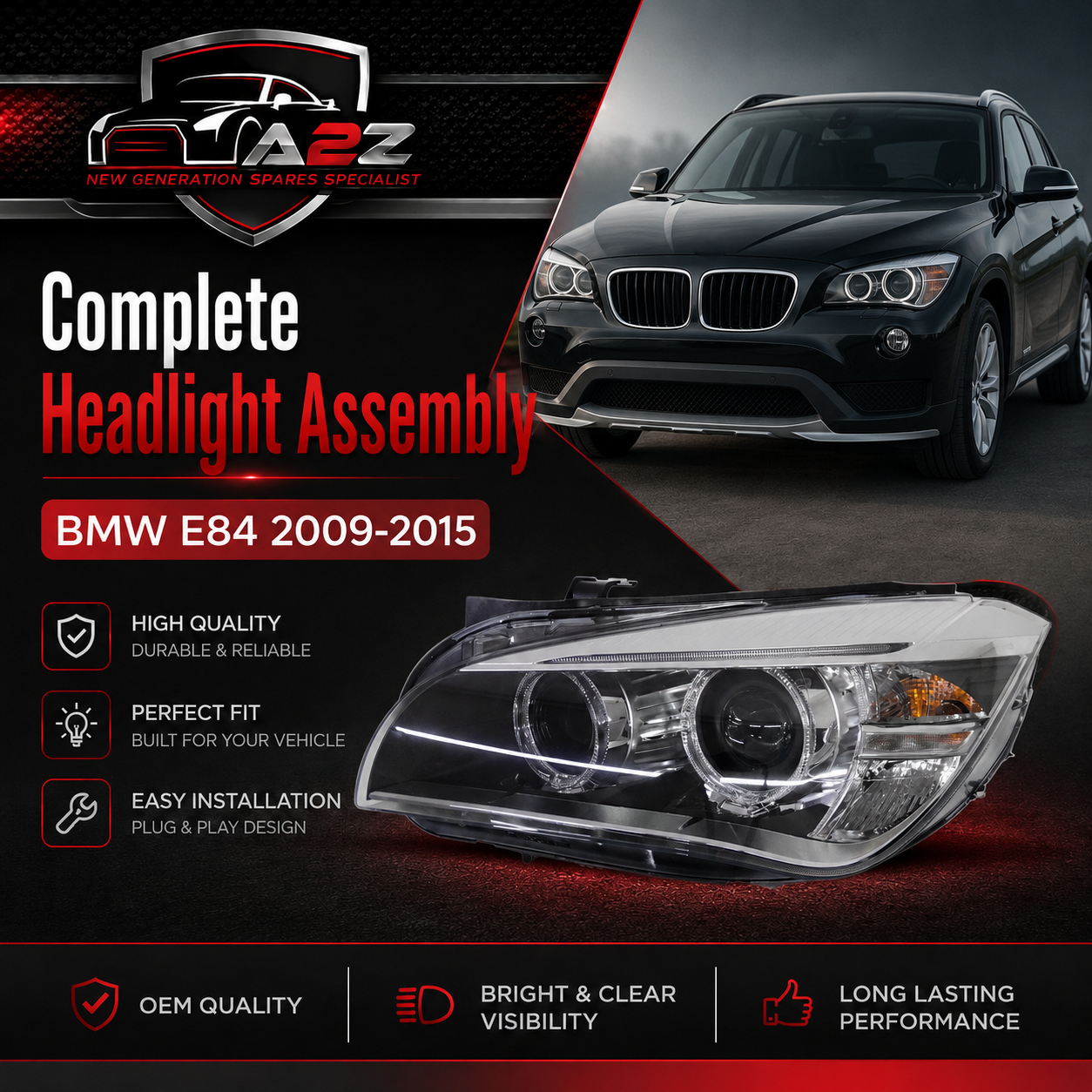Complete Headlight Set Left 63112993497 & Right 63112993498 Compatible With BMW E84
