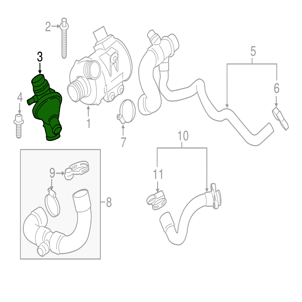 Thermostat Housing Assembly 11538635689 11537633477 Compatible With BMW 3 Series F30 & 5 Series F10, X3 F25 Tag-E-84