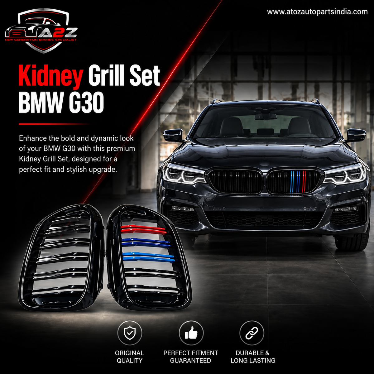Kidney Grill Set 51137390866 (R.H/L.H) Multi color Compatible With BMW 5 Series G30 Tag 51