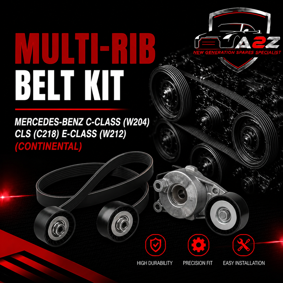 Multi Rib Belt Kit 6PK2155K1 Compatible With MERCEDES-BENZ C-CLASS (W204) CLS (C218) E-CLASS (W212) (CONTINENTAL)