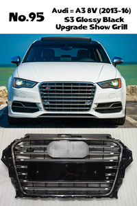 S3 Glossy Black Upgrade Show Grill Compatible With Audi = A3 (2013-16) Tag No.95