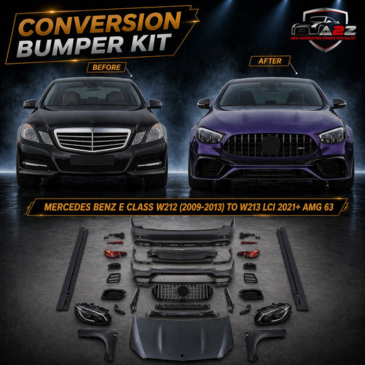 A To Z Compatible With Mercedes Benz E Class W212 (2009-2013) Το W213 Lci 2021+ Amg 63 Upgrade Facelift Conversion Body Kit Bumper Hood Headlight Taillight CC-6355 (Shipping Cost Not Included In Price)
