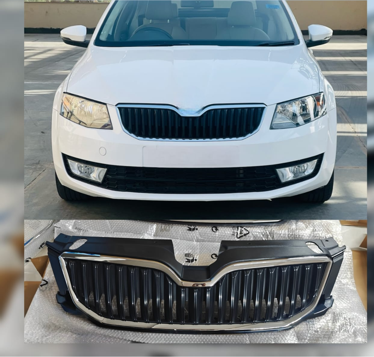 Silver Outer Chrome Show Grill 5E0853651 Compatible With Skoda Octavia (2014-2016) Tag No.83
