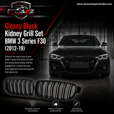 Glossy Black Kidney Grill Set Compatible With BMW 3 Series F30 (2012-19)Tag 9