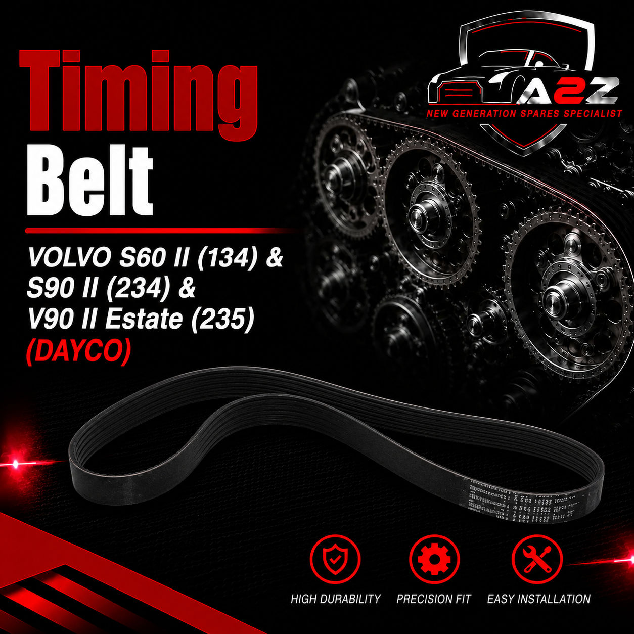 Timing Belt 6PK1180 31401461 31430015 31430186 31480361 31339945 Compatible With VOLVO S60 II (134) & S90 II (234) & V90 II Estate (235) Tag-BEL-23