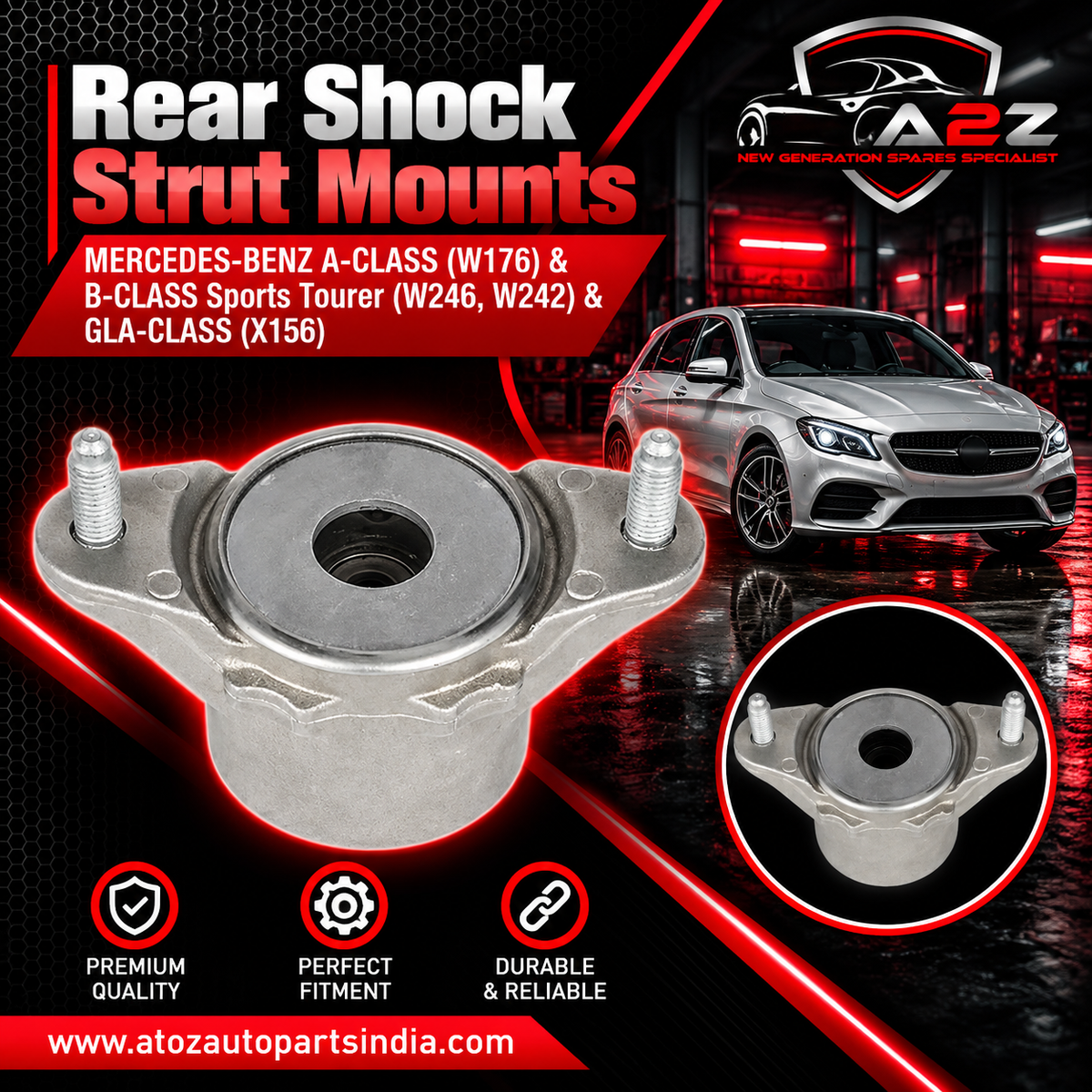 Rear Shock Strut Mounts 2463260064 Compatible With MERCEDES-BENZ A-CLASS (W176) & B-CLASS Sports Tourer (W246, W242) & GLA-CLASS (X156)