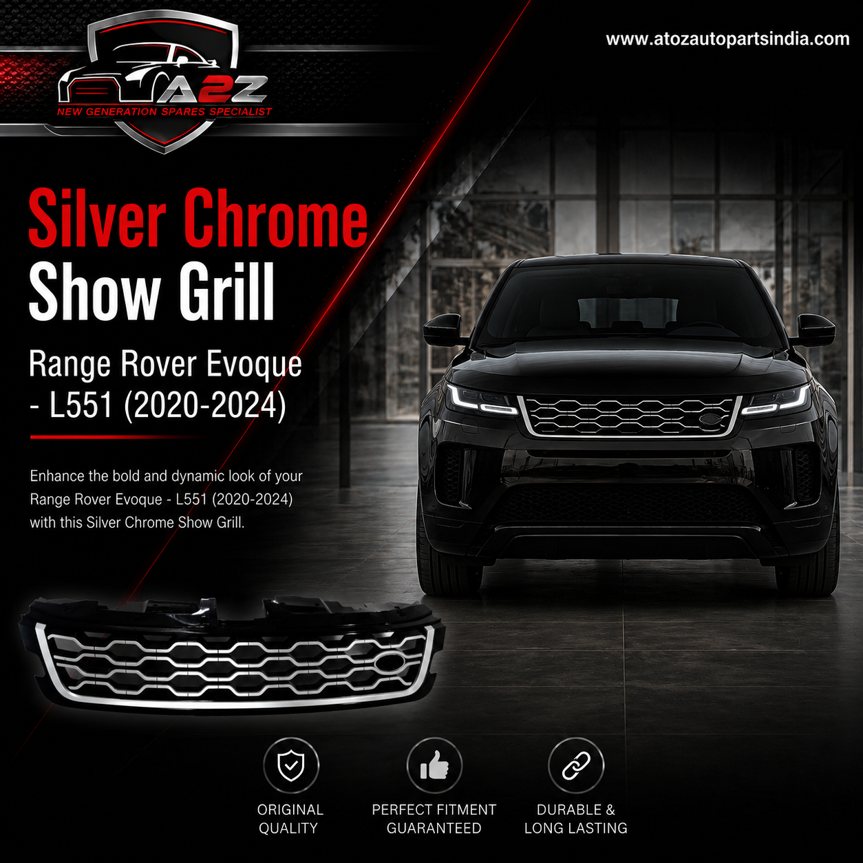 Silver Chrome Show Grill LR135925 Compatible With Land Rover Range Rover Evoque - L551 (2020-2024) Tag No.36