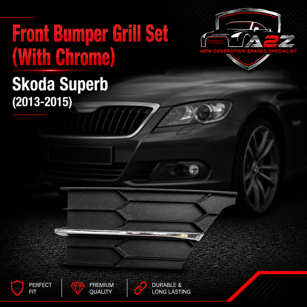 Front Bumper Grill Set (With Chrome) Left 3T0853665B 3T0853767A & Right 3T0853665B 3T0853768A Compatible With Skoda Superb (2013-2015) Tag No.513