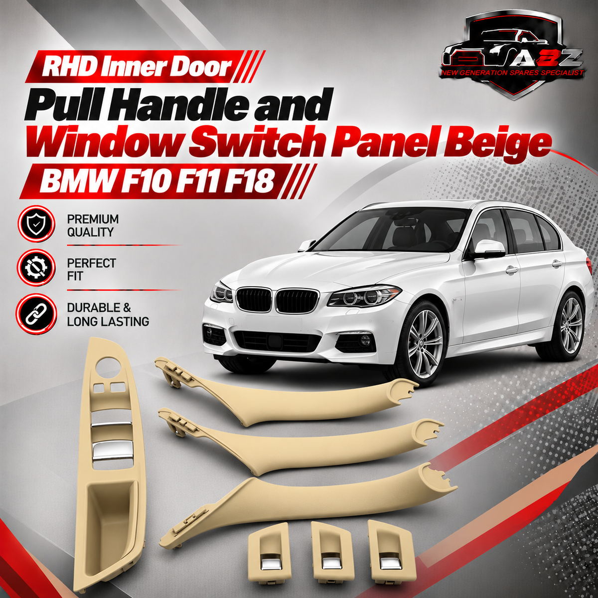 RHD Inner Door Pull Handle and Window Switch Panel Beige 51417225876 Left 51417225849 Right 51417225850 Left 51417225891 Right 51417225892 Compatible With BMW F10 F11 F18