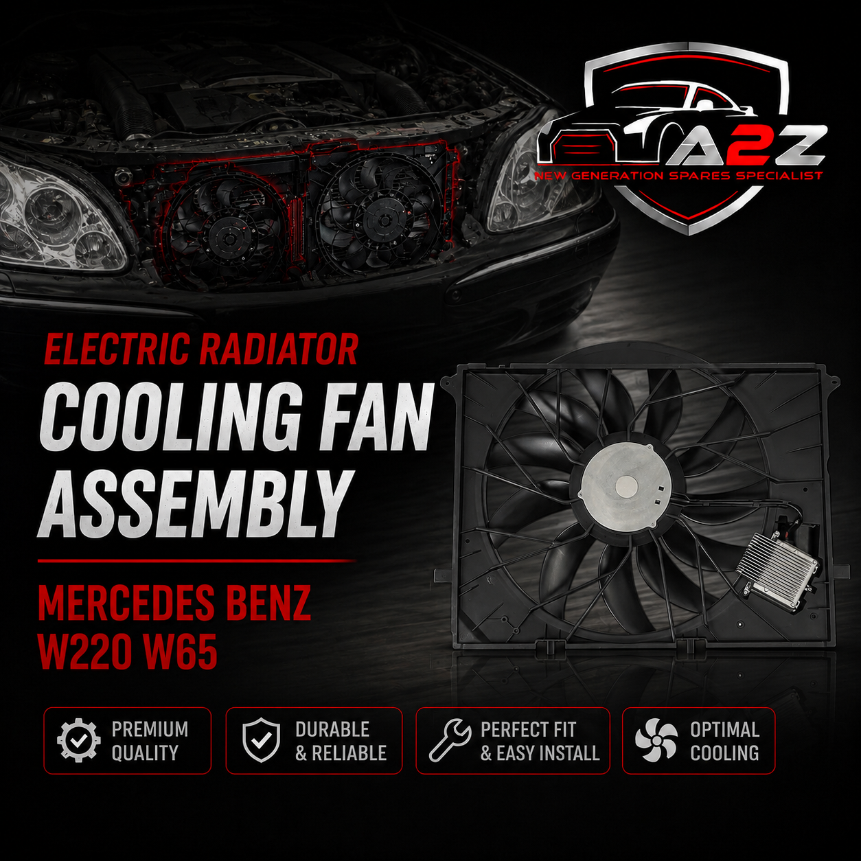 Electric Radiator Cooling Fan Assembly 2205000193 Compatible With Mercedes Benz W220 W650