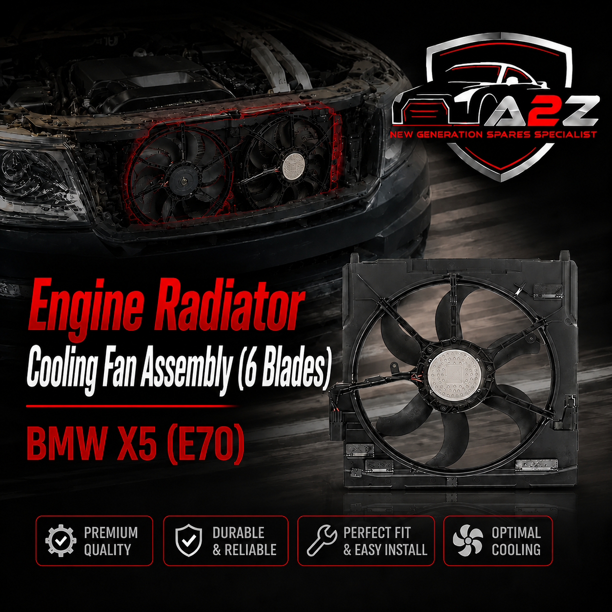 Engine Radiator Cooling Fan Assembly (6 Blades) 17428618239 17427616102 17427598739 Compatible With BMW X5 (E70)