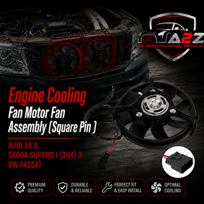 Engine Cooling Fan Motor Fan Assembly (Square Pin ) 8D0959455R Compatible With AUDI A8 & SKODA SUPERB I (3U4) &VW PASSAT