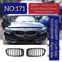 Outer Chrome Kidney (8 Lines) Left 51137260497 & Right 51137260498 Compatible With BMW 3s F30 (2012-2019) Tag No.171