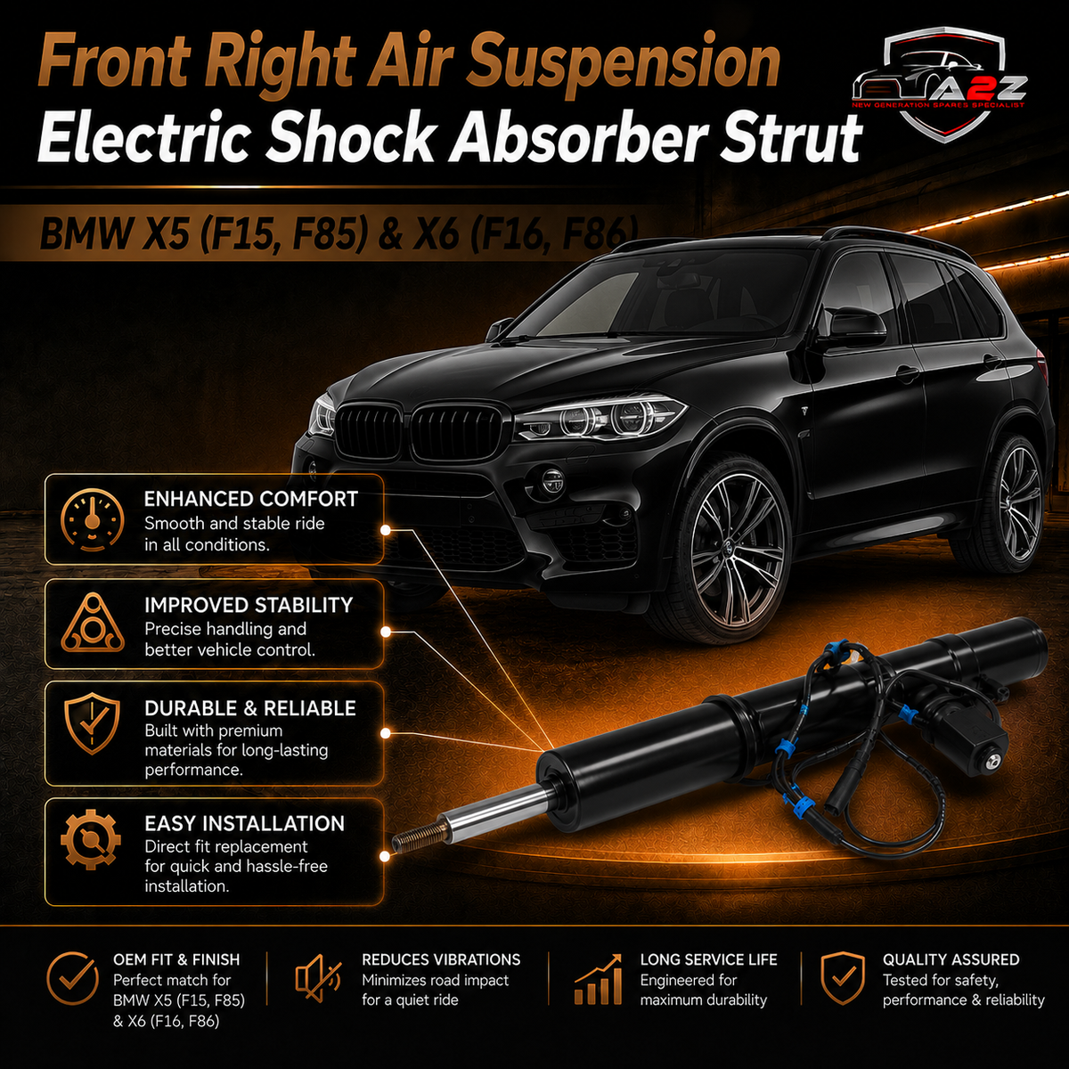 Front Right Air Suspension Electric Shock Absorber Strut 37106875084 37116863174 Compatible With BMW X5 (F15, F85) & X6 (F16, F86)
