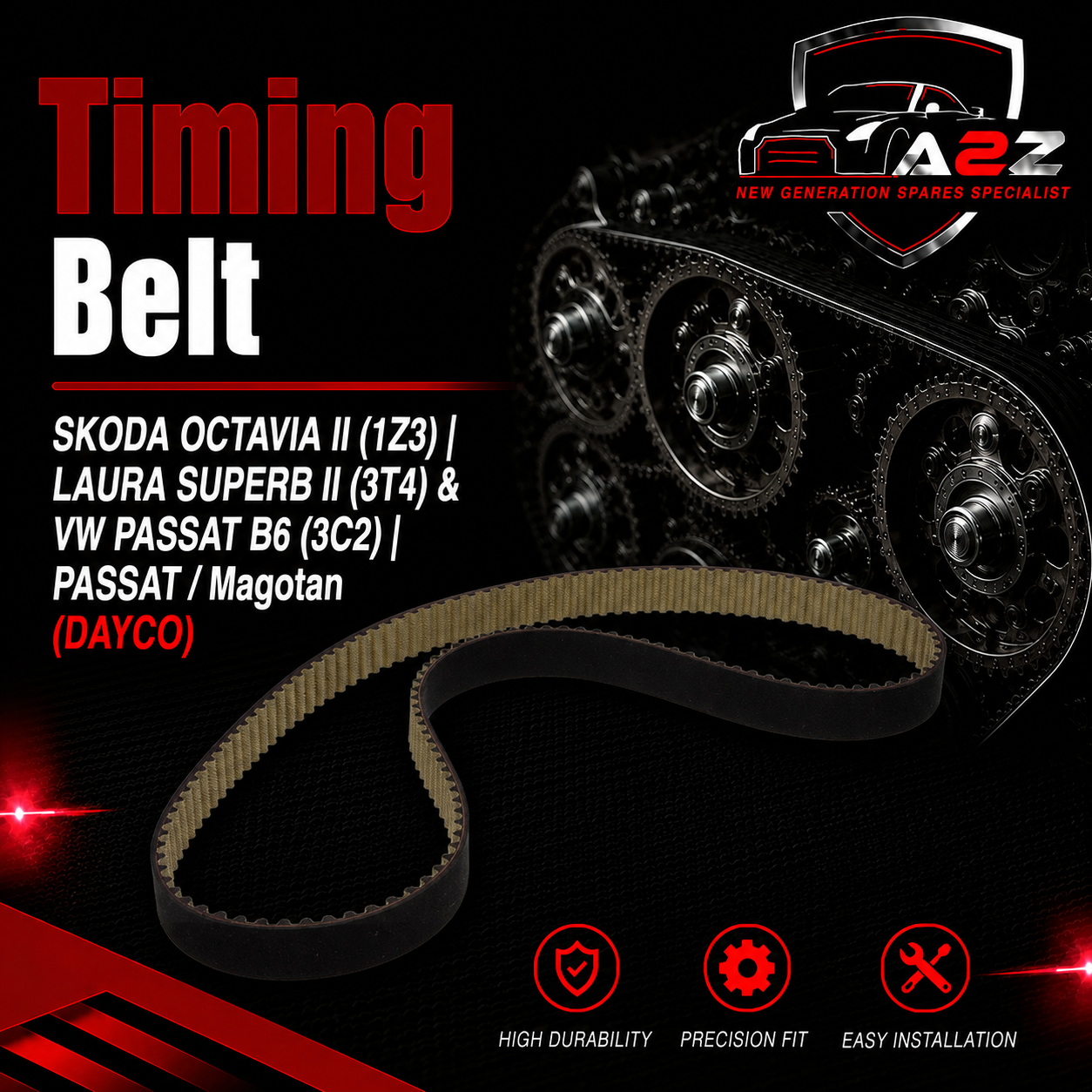 Timing Belt 94970 03G109119 03G109119B Compatible With SKODA OCTAVIA II (1Z3) | LAURA SUPERB II (3T4) & VW PASSAT B6 (3C2) | PASSAT / Magotan (DAYCO)