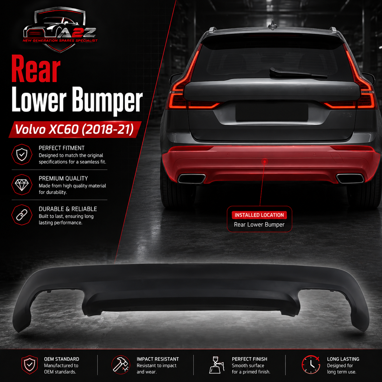 Rear Bumper Spoiler 39796760 31425207 Compatible With Volvo XC60 (2018-21) Tag No.408