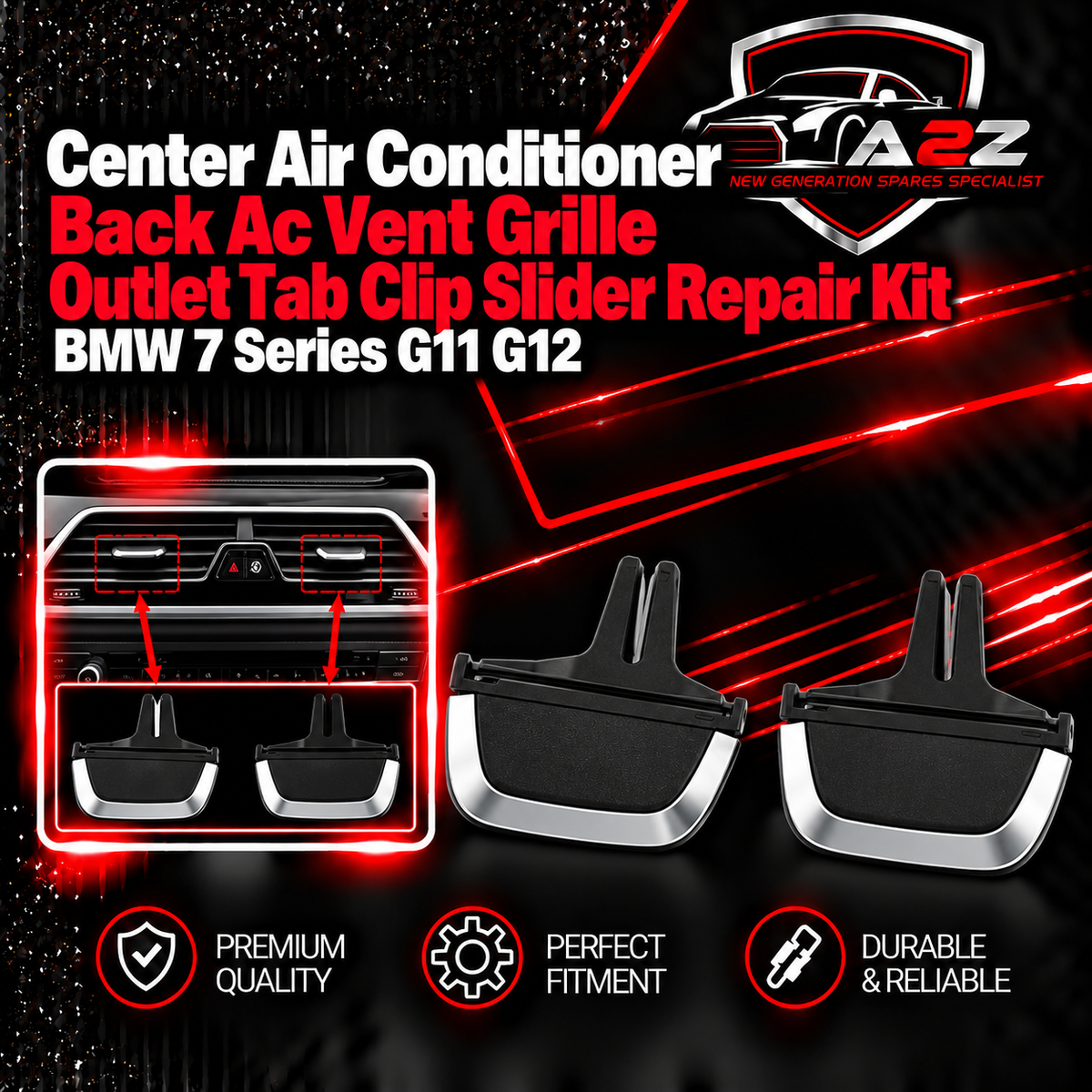 Center Air Conditioner Back Ac Vent Grille Outlet Tab Clip Slider Repair Kit 64229299501 64227946263 Compatible With BMW 7 Series G11 G12 (Set Of 2)