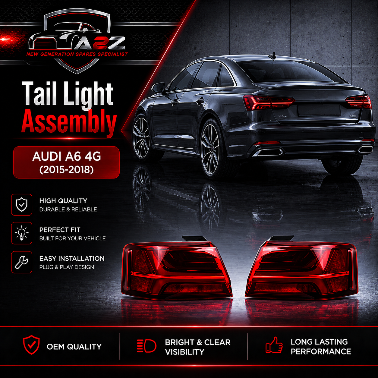 Tail Light Assembly Left 4G5945095A & Right 4G5945096A Compatible With Audi A6 4G (2015-2018) Tag No.171