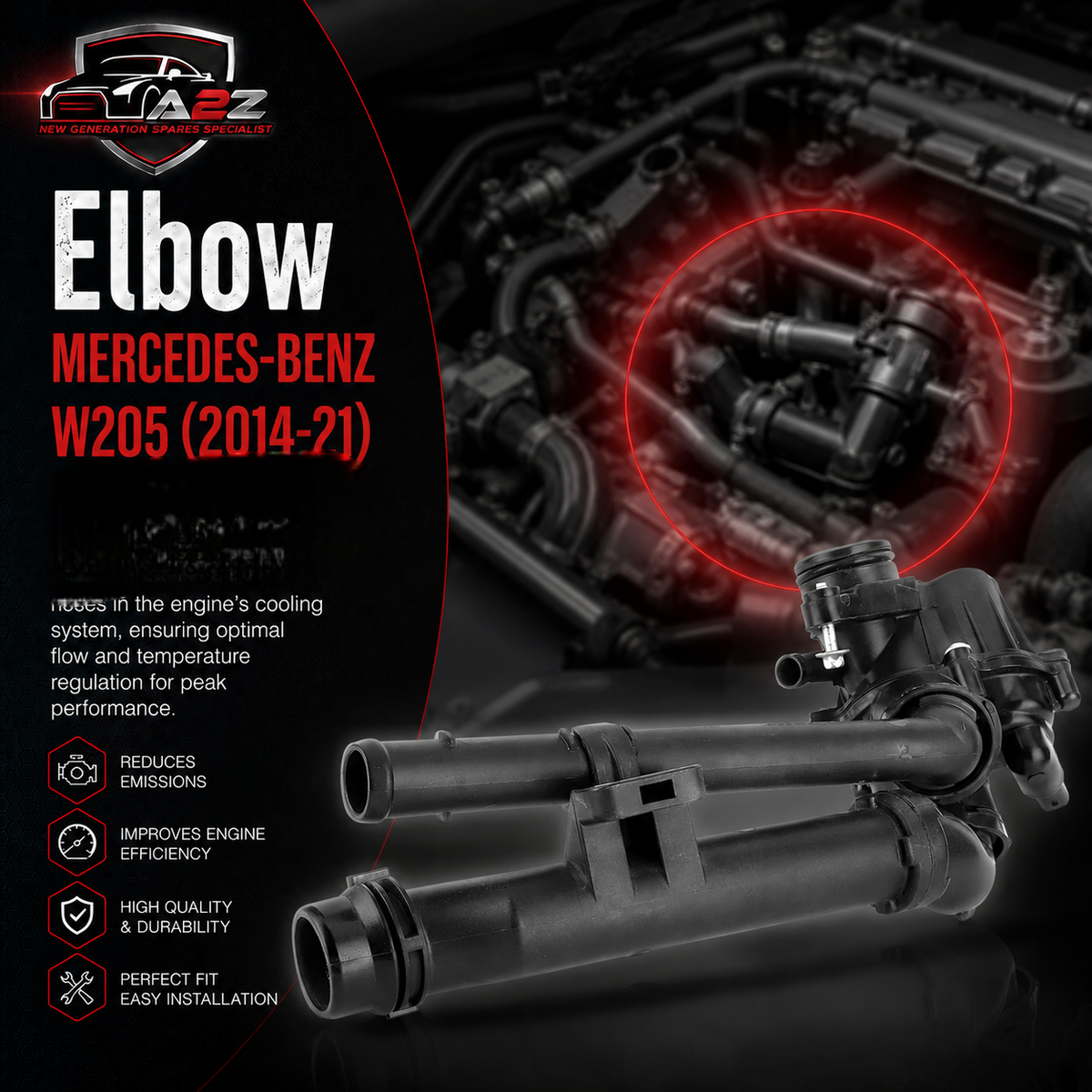 Elbow (Thermostat)  2742000615 2742003300 Compatible With MERCEDES-BENZ C-CLASS W205 & E-CLASS W212 W213 Tag-E-23