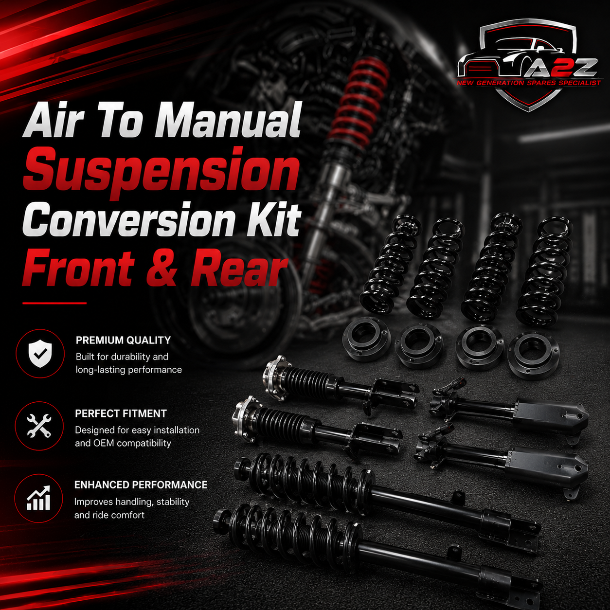 Air To Manual Suspension Conversion Kit Front & Rear (Set Of 4) Compatible WithMercedes Benz  GL W164