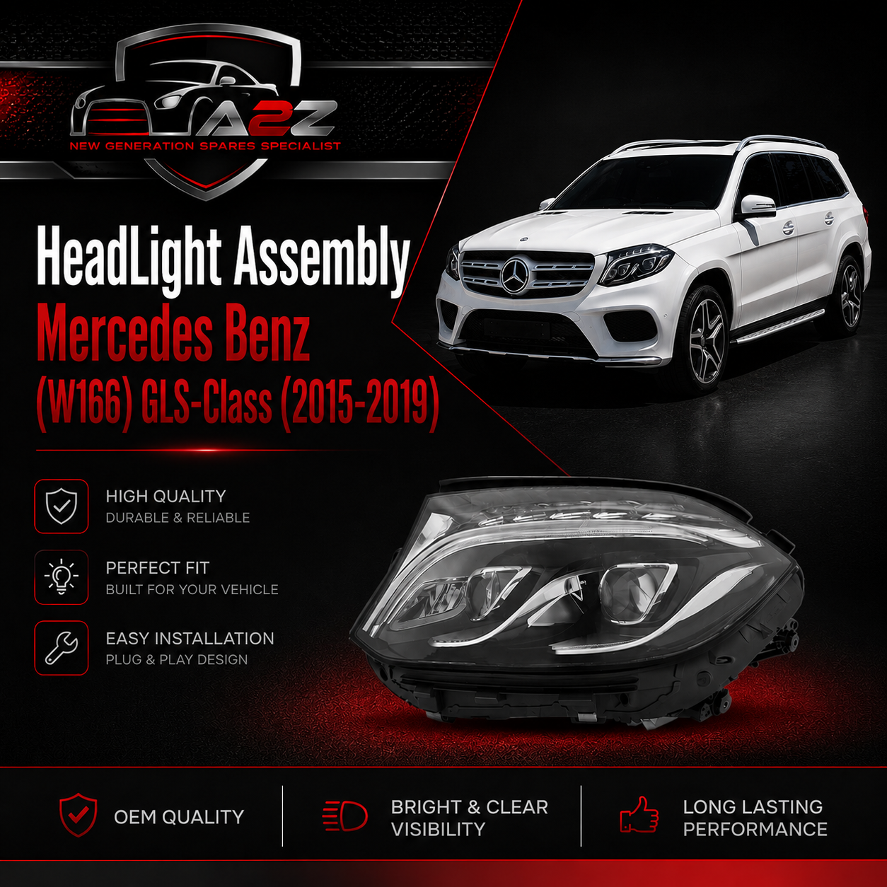 Complete Headlight Assembly Left A1668202300 & Right A1668202400 Compatible With Mercedes Benz  (W166) GLS-Class (2015-2019) Tag No.127