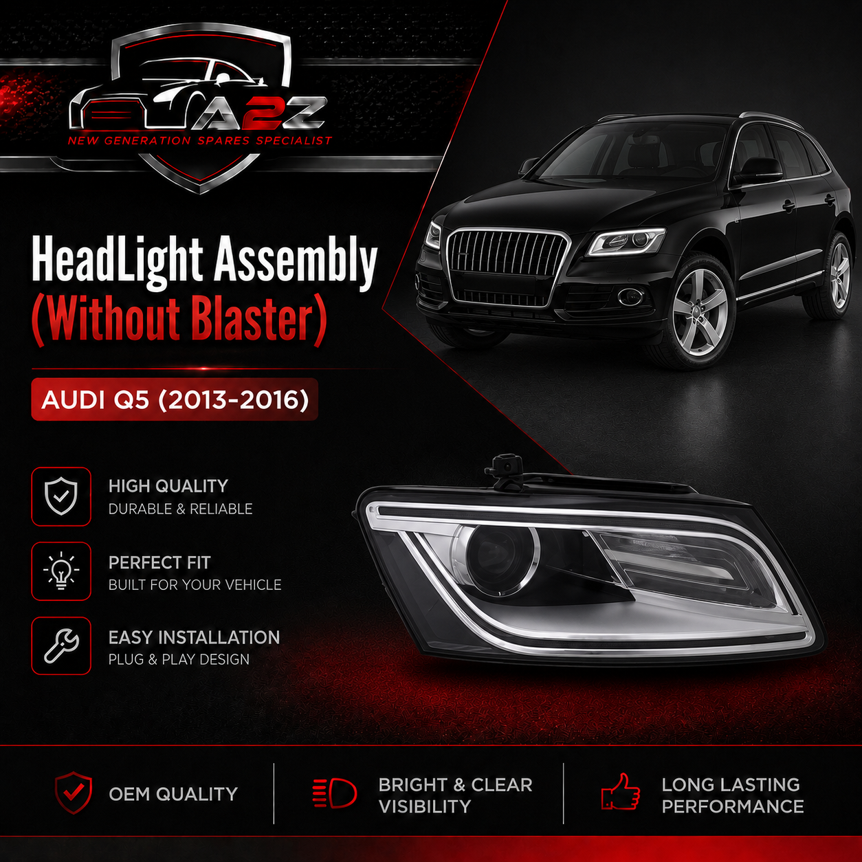 Headlight Headlamp Left 8RD941005B & Right 8RD941006B (Without Blaster) Compatible With AUDI Q5 (2013-2016)