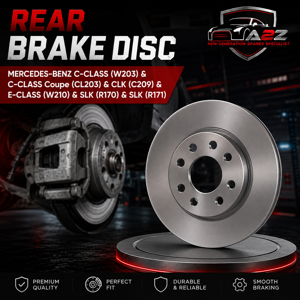 Rear Brake Disc Set 2034230112 Compatible WithMERCEDES-BENZ C-CLASS (W203) & C-CLASS Coupe (CL203) & CLK (C209) & E-CLASS (W210) & SLK (R170) & SLK (R171)