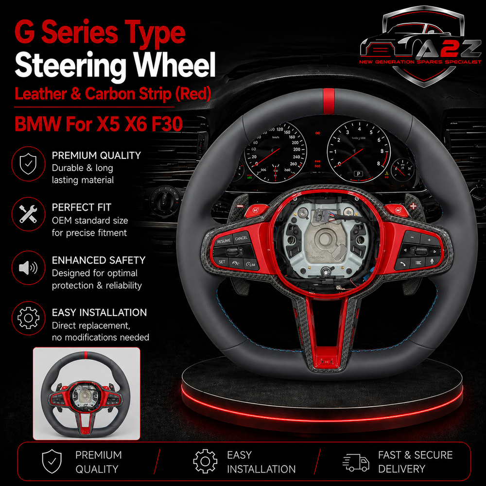 G Series Type Steering Wheel Leather & Carbon Strip (Red) Compatible With BMW For X5 X6 F30