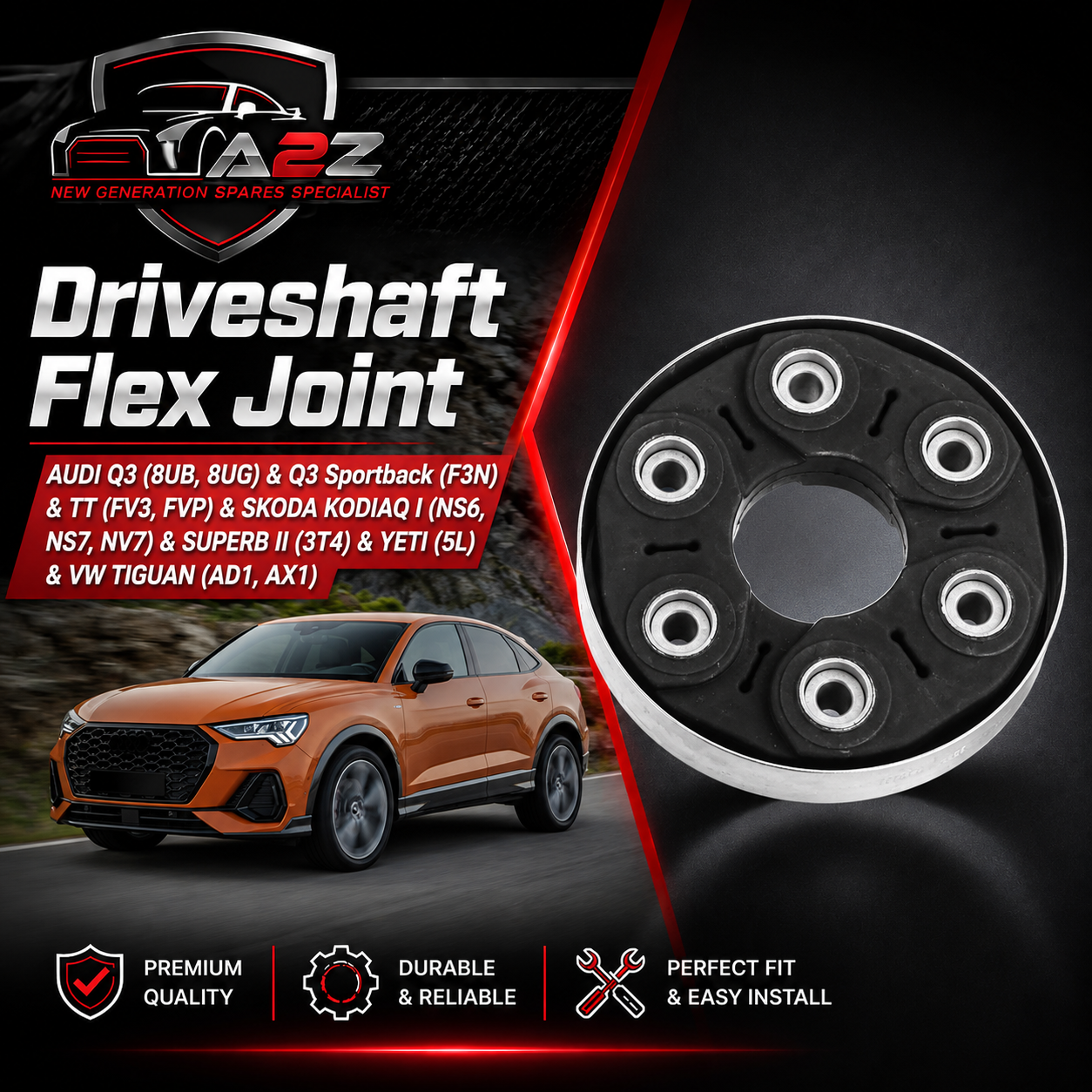 Driveshaft Flex Joint 5Q0521127 1J0521127A Compatible With AUDI Q3 (8UB, 8UG) & Q3 Sportback (F3N) & TT (FV3, FVP) & SKODA KODIAQ I (NS6, NS7, NV7) & SUPERB II (3T4) & YETI (5L) & VW TIGUAN (AD1, AX1)