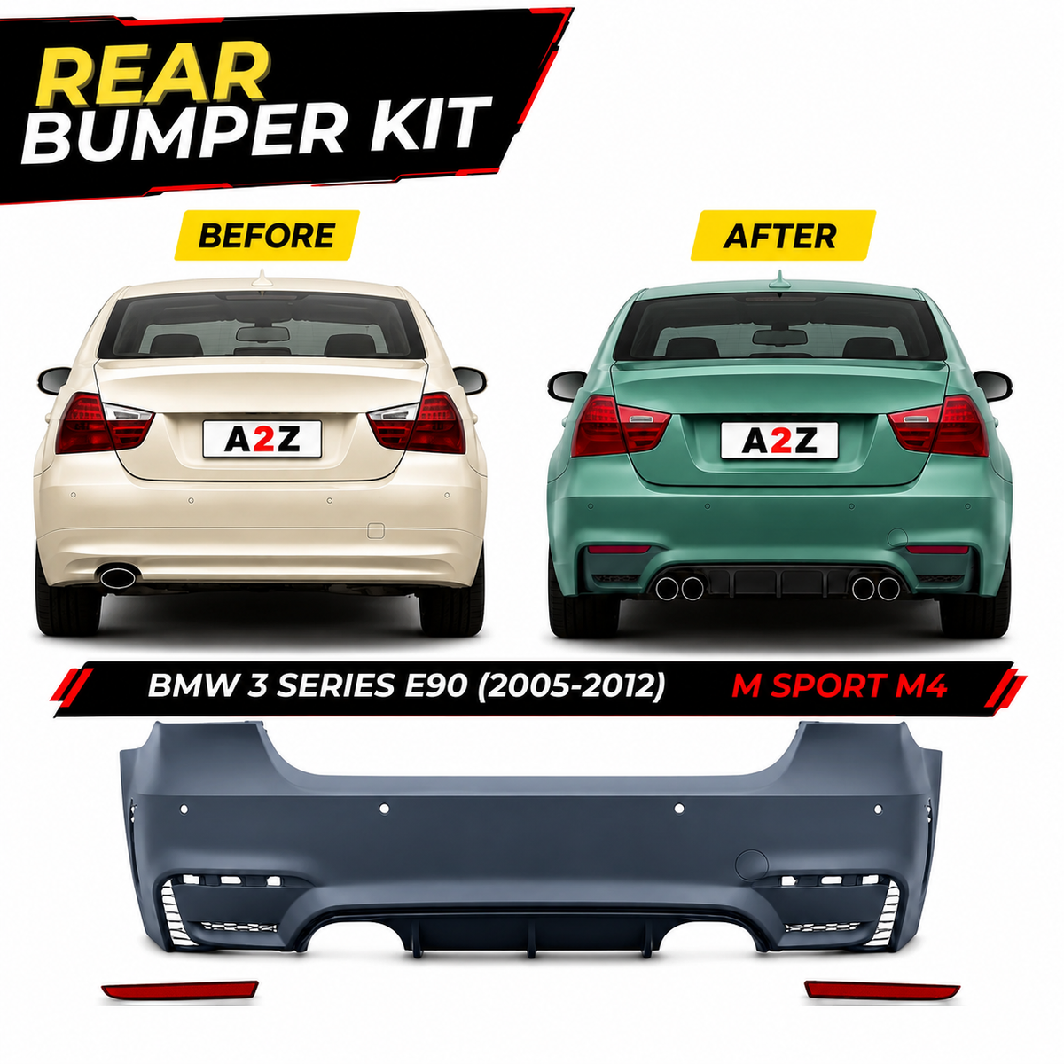 Rear Bumper Body Kit Compatible With Bmw 3 Series E90 (2005-2012)  Upgrade To M Sport M4 (Shipping Cost Not Included In Price)