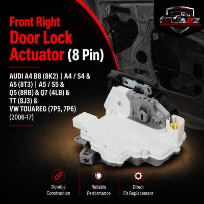 Front Right Door Lock Actuator (8 Pin)  8J2837016A Compatible With AUDI A4 B8 (8K2) | A4 / S4 & A5 (8T3) | A5 / S5 & Q5 (8RB) & Q7 (4LB)  & TT (8J3) & VW TOUAREG (7P5, 7P6) (2006-17)