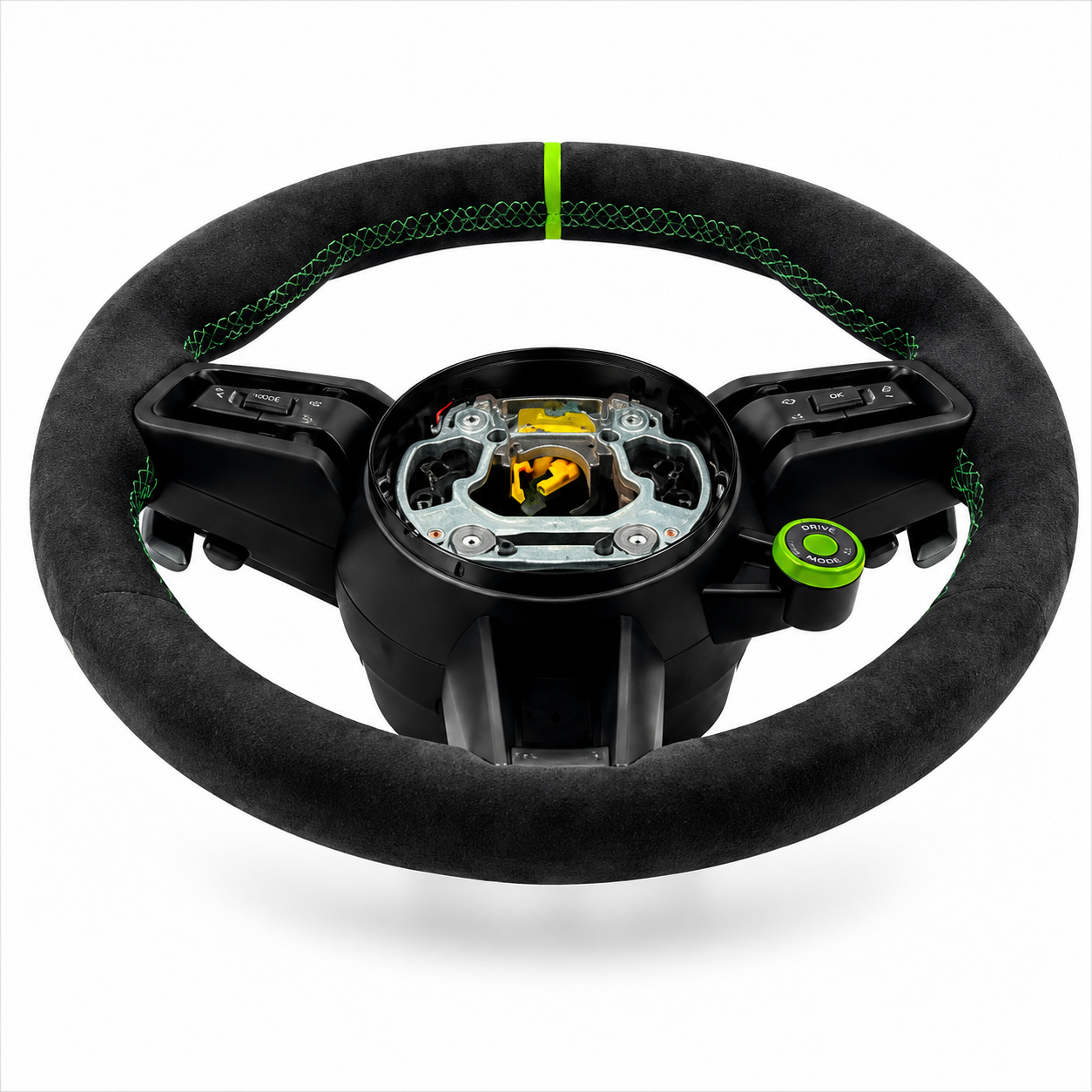 Alcantara Steering Wheel (Lizard Green Center Stripe) Compatible With Porsche All Models