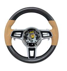 Carbon Fiber & Beige Leather Custom Steering Wheel Compatible With Porsche All Models