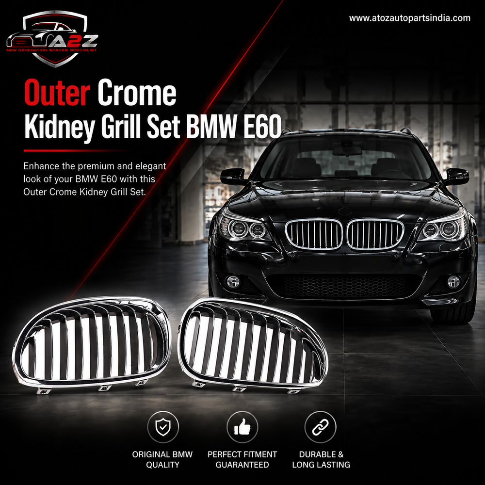 Outer Crome  Kidney Grill Set 51137065701=L.H & 51137065702=R.H  Compatible With BMW 5 Series E60 Tag 4