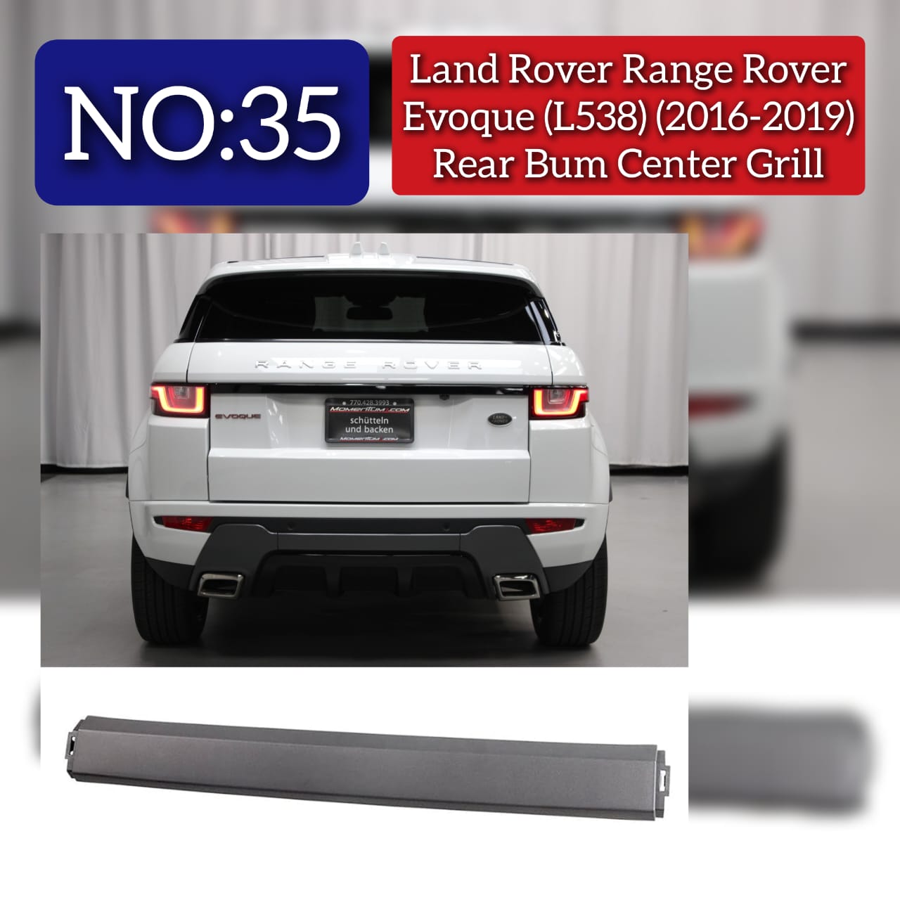 Rear Bumper Center Grill Compatible With Land Rover Range Rover Evoque (L538) (2016-2019) Tag No.35