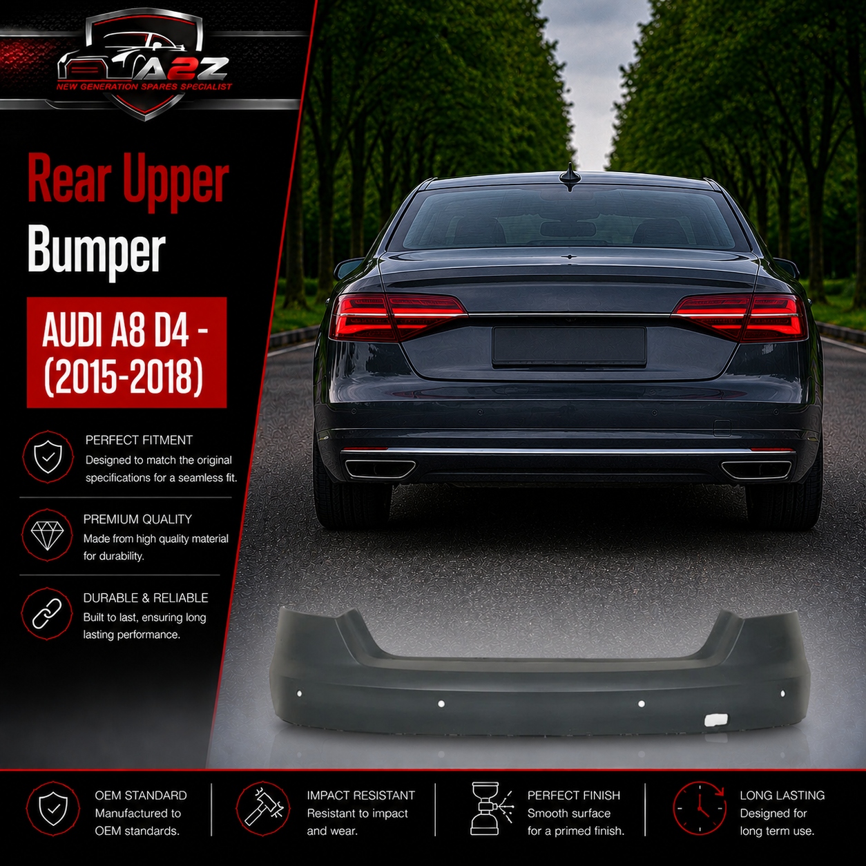 Rear Upper Bumper 4H0807067A Compatible With AUDI A8 D4 - (2015-2018) Tag No.205