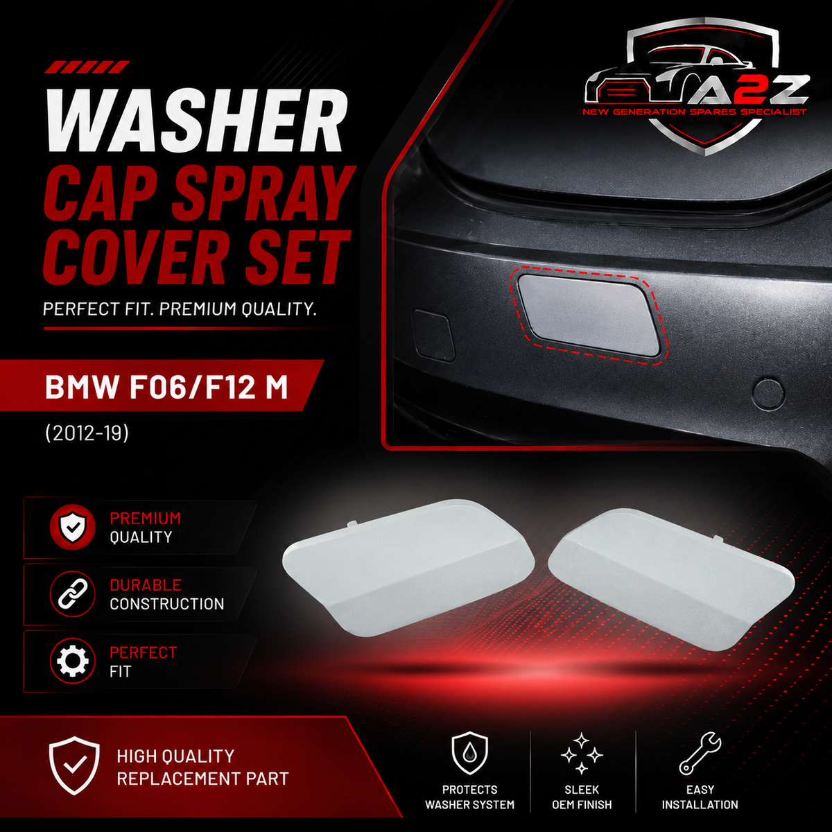 Washer Cap Left 51117282911 & Right 51117282912 Compatibe With BMW F06/F12 M (2012-19) Tag 581