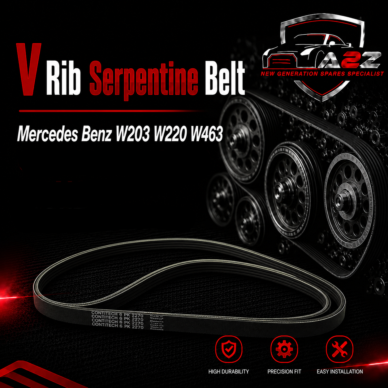 V-ribbed Serpentine Belt 0119979792 Compatible With Mercedes Benz W203 W220 W463