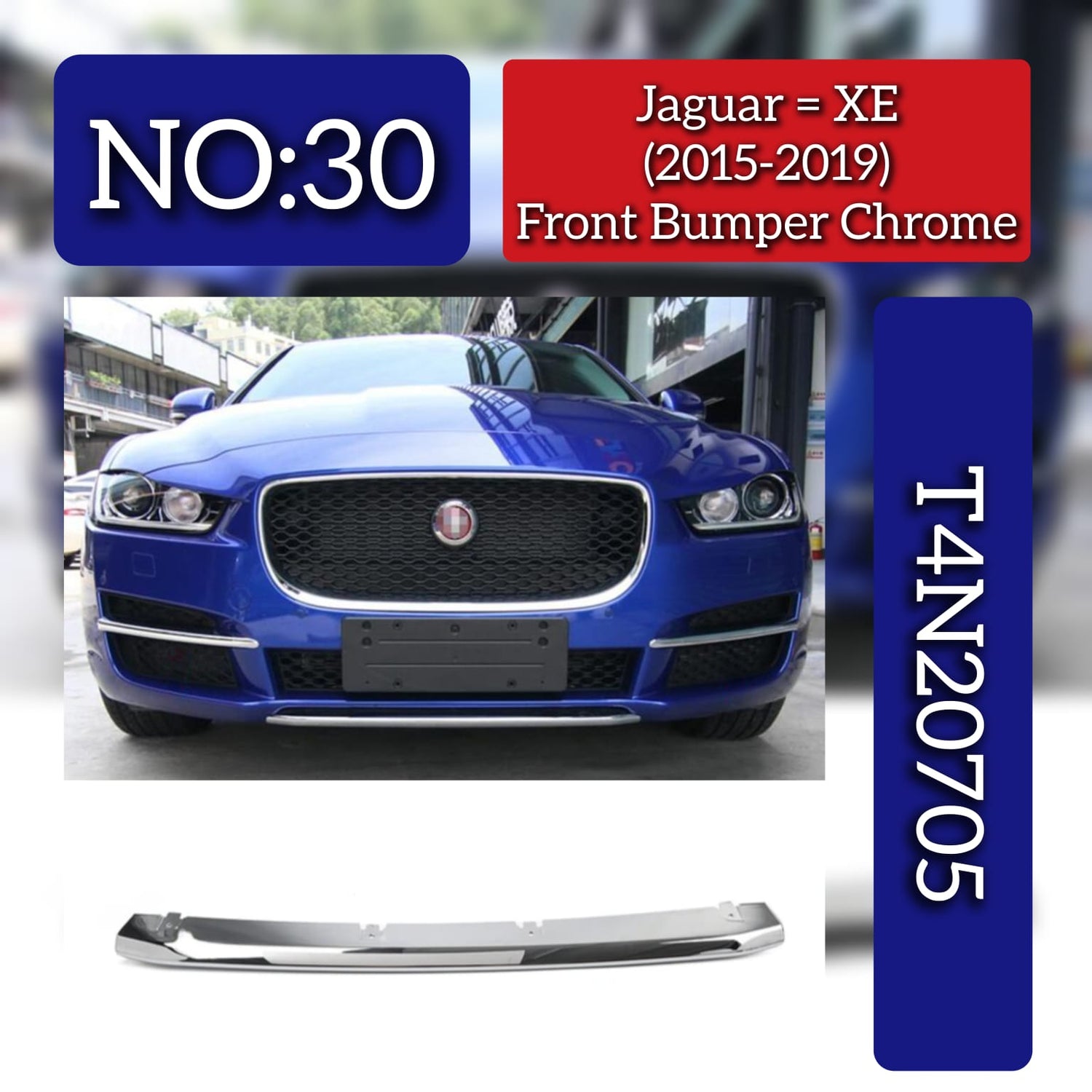 Front Bumper Chrome T4N20705 Compatible With Jaguar XE (2015-2019) Tag No.30