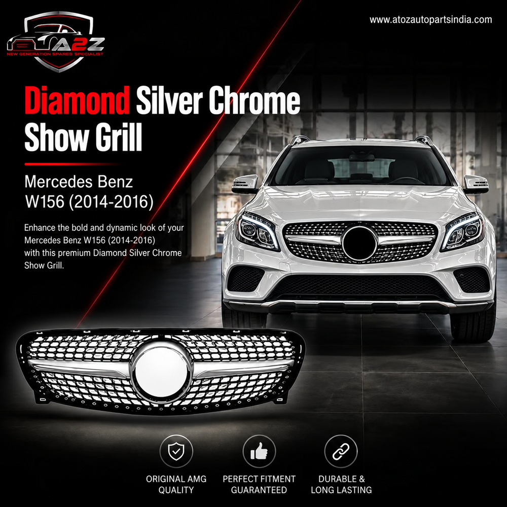 Diamond Silver Chrome Show Grill  Compatible With   Mercedes Benz GLA-Class W156 (2014-2016) Tag 124