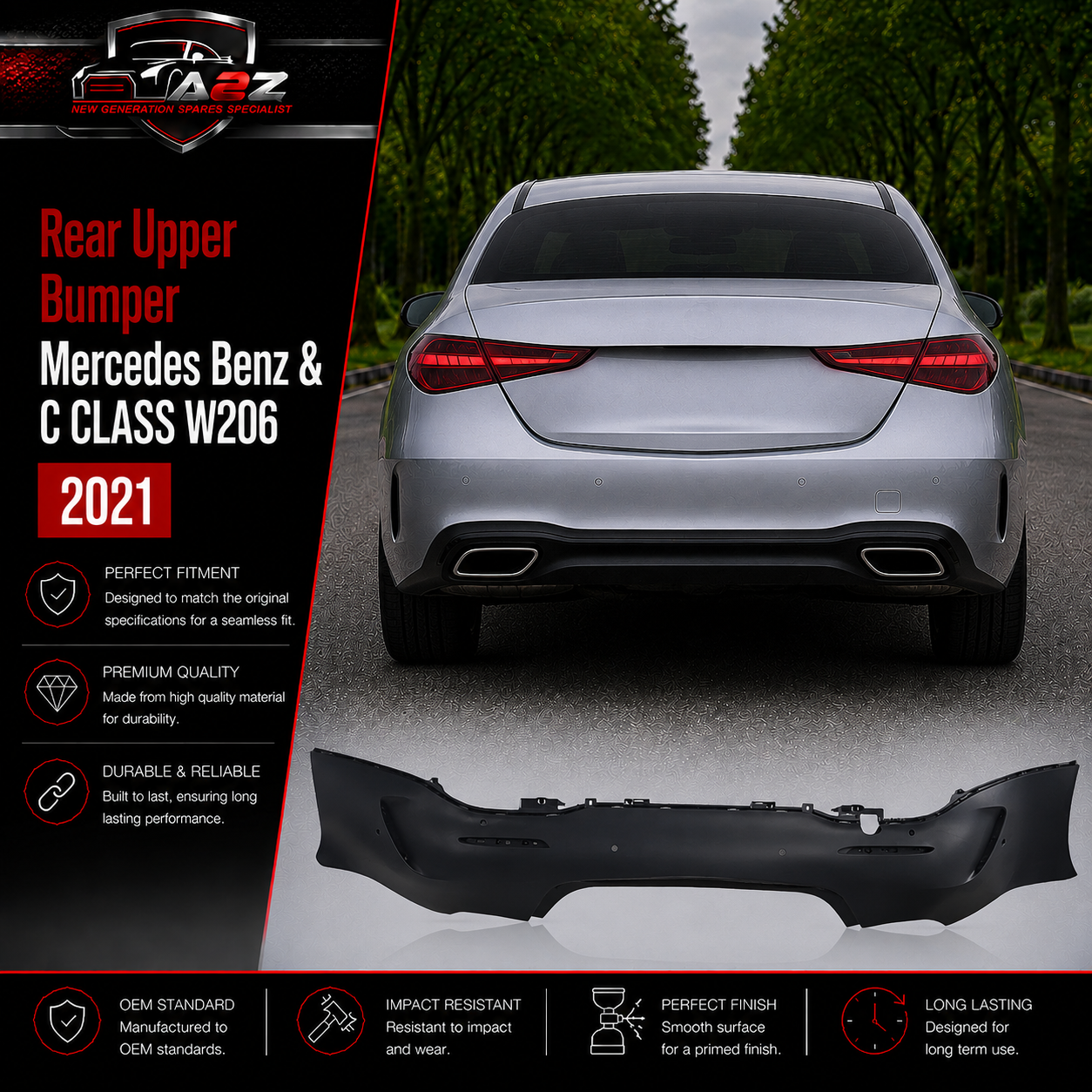Rear Bumper A2068850803 Compatible With Mercedes Benz & C CLASS W206 2021 Tag No.21