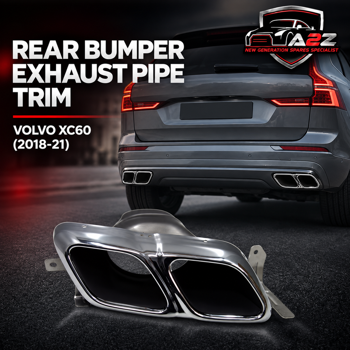 Rear Bumper Exhaust Pipe Trim Right 31454854 Compatible With Volvo XC60 (2018-21)
