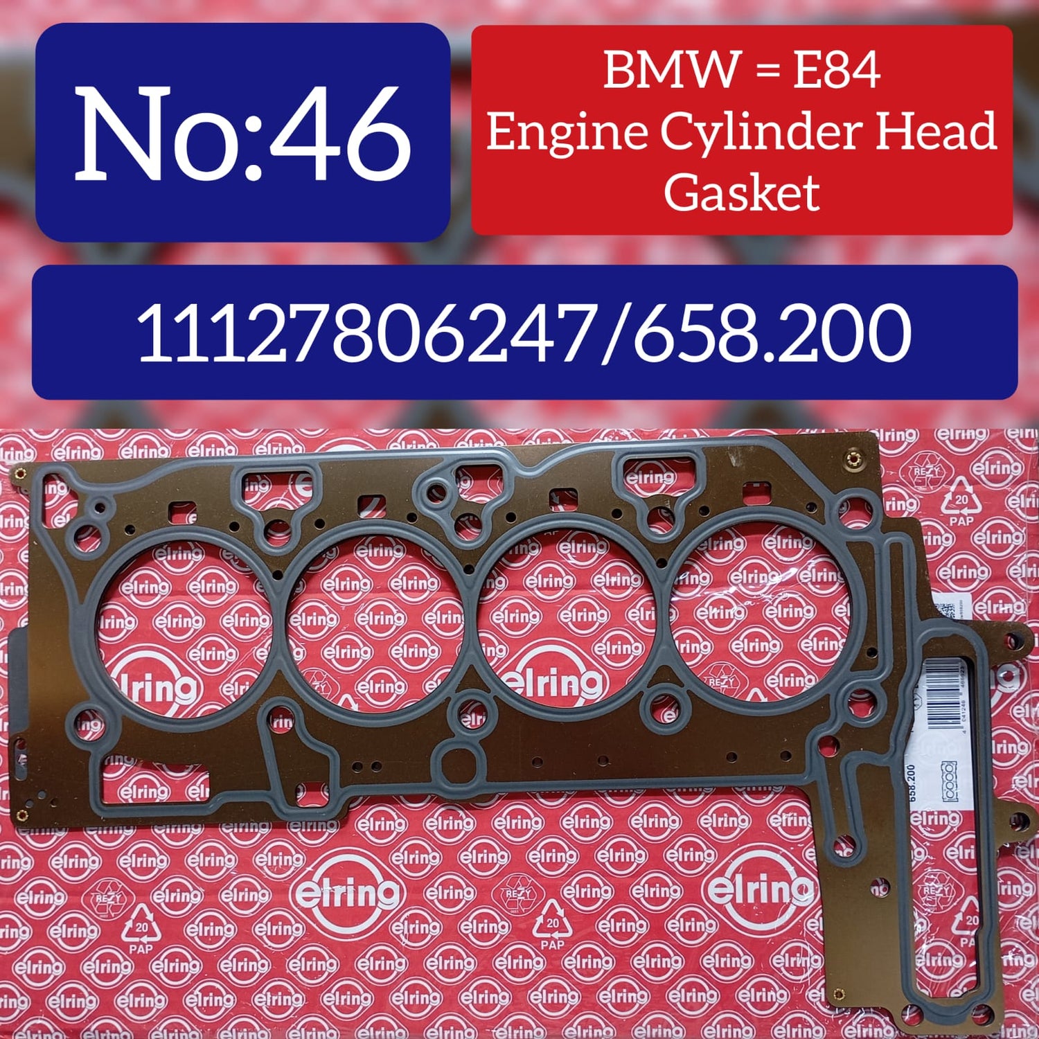 Engine Cylinder Head Gasket 658.200 11127806247 11128506129 7806244 8506129 Compatible With BMW X1 (E84) 3-SERIES (E90) 5-SERIES (E60) X3 (E83) Tag No.46