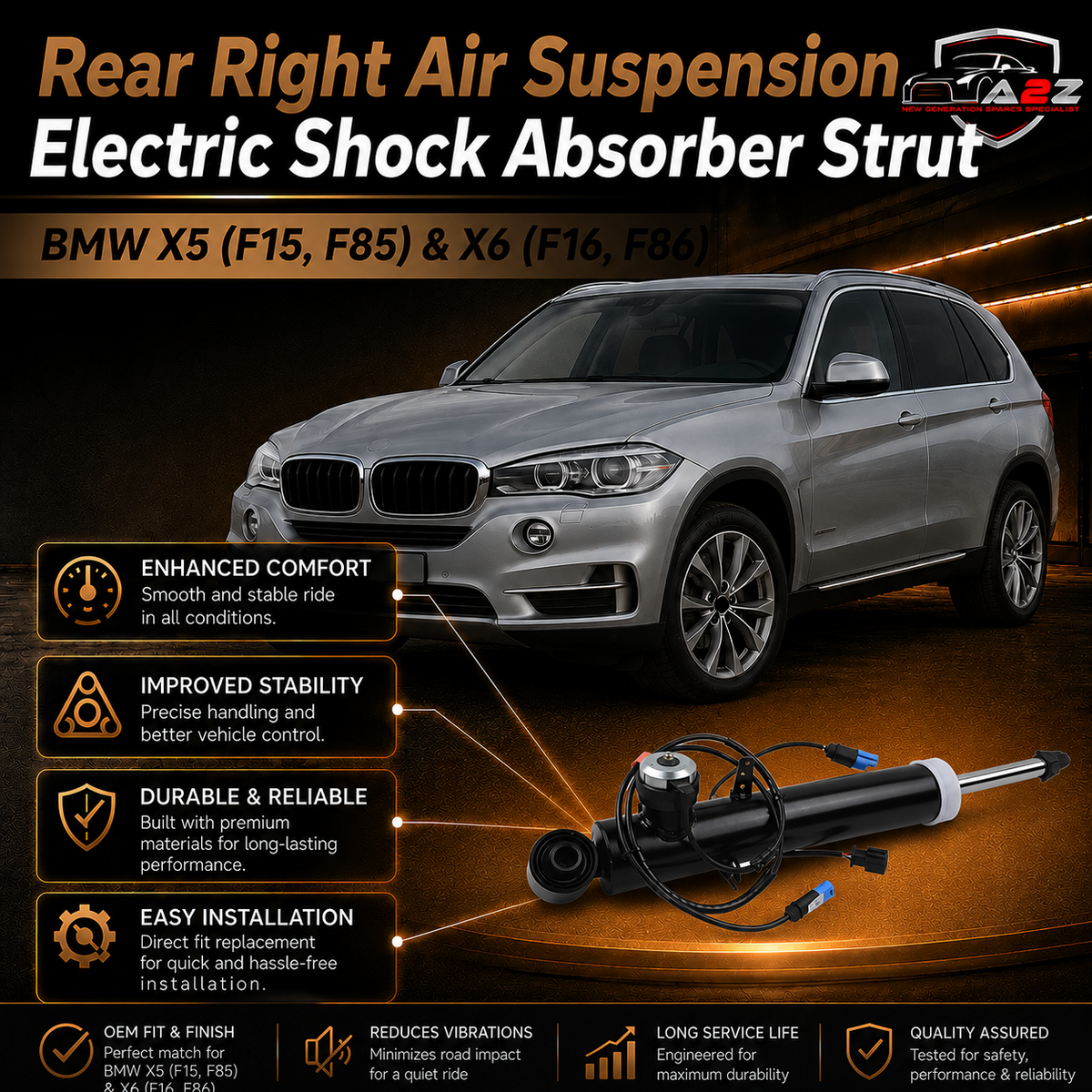 Rear Right Air Suspension Electric Shock Absorber Strut 37106875088 Compatible With BMW X5 (F15, F85) & X6 (F16, F86)