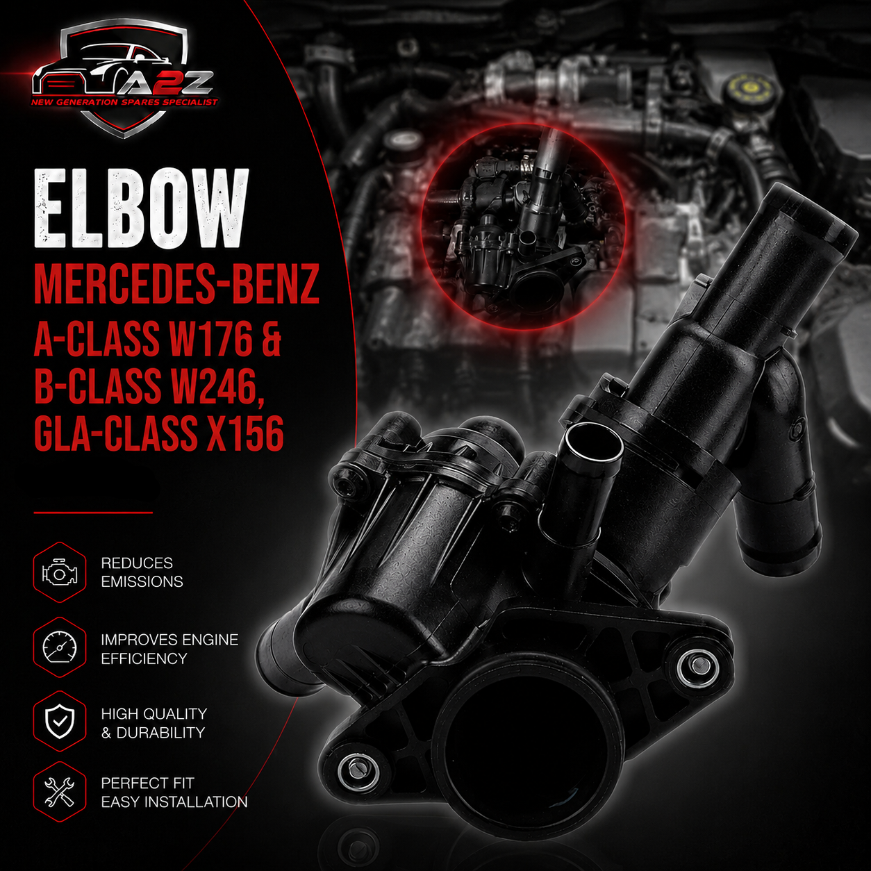 Elbow (Thermostat) 2702000615 2702000415 2702000315 Compatible With MERCEDES-BENZ A-CLASS W176 & B-CLASS W246, GLA-CLASS X156 Tag-E-24