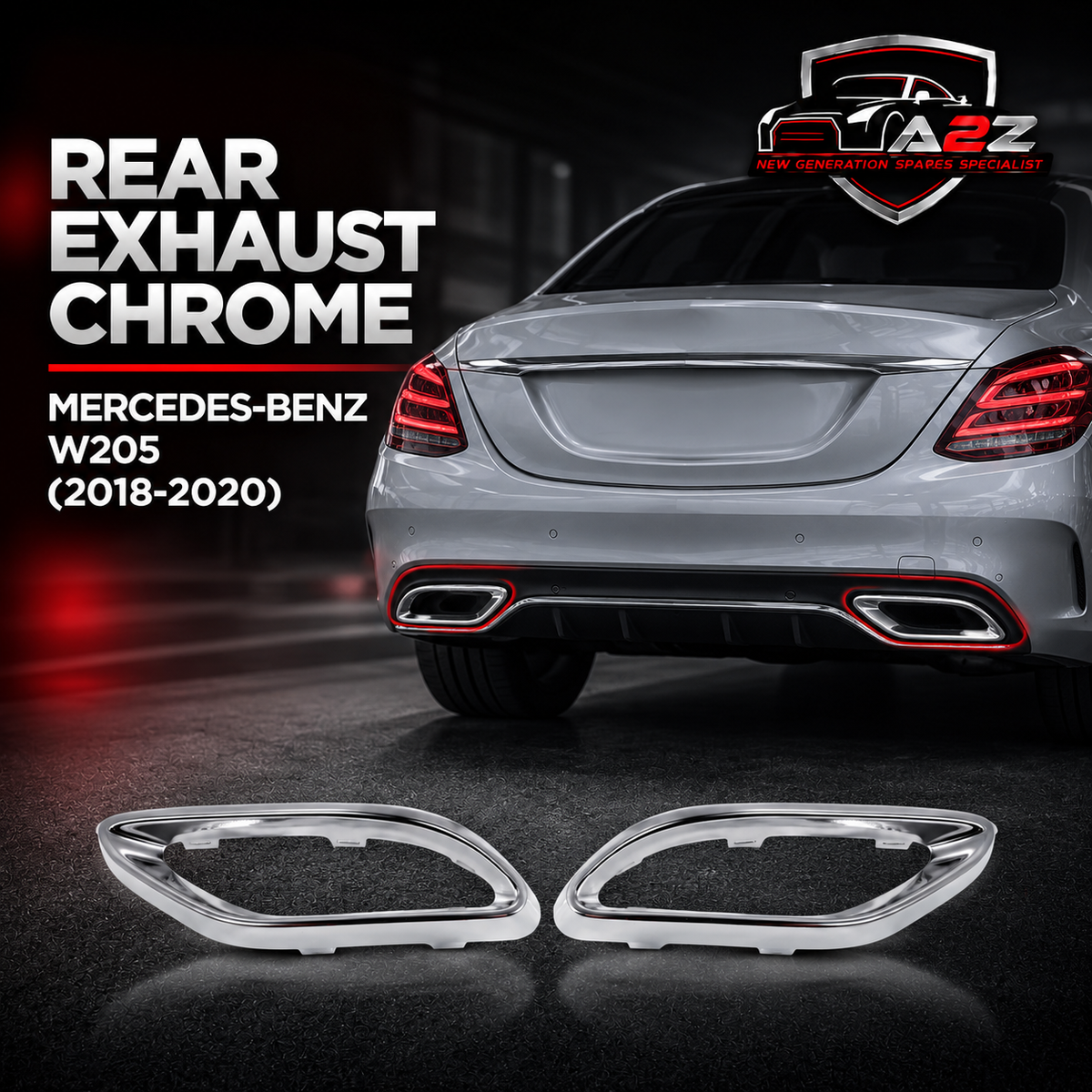Rear Exhaust Chrome Right 2058852321 & Left 2058852221 Compatible With Mercedes-Benz C-Class W205 (2018-2020) Tag No.223