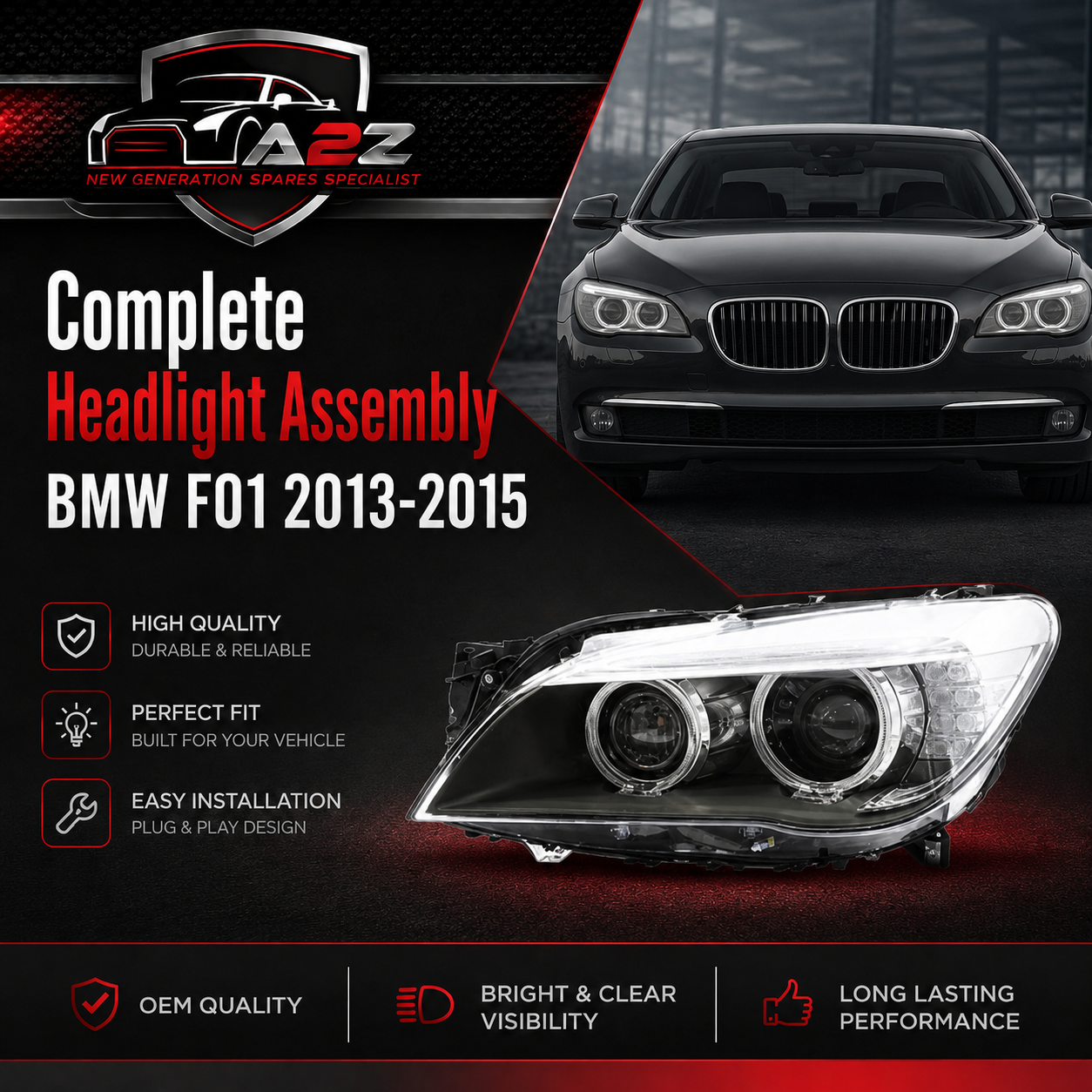 Complete Headlight Set Left 63117348507 & Right 63117348506 Compatible With BMW F01