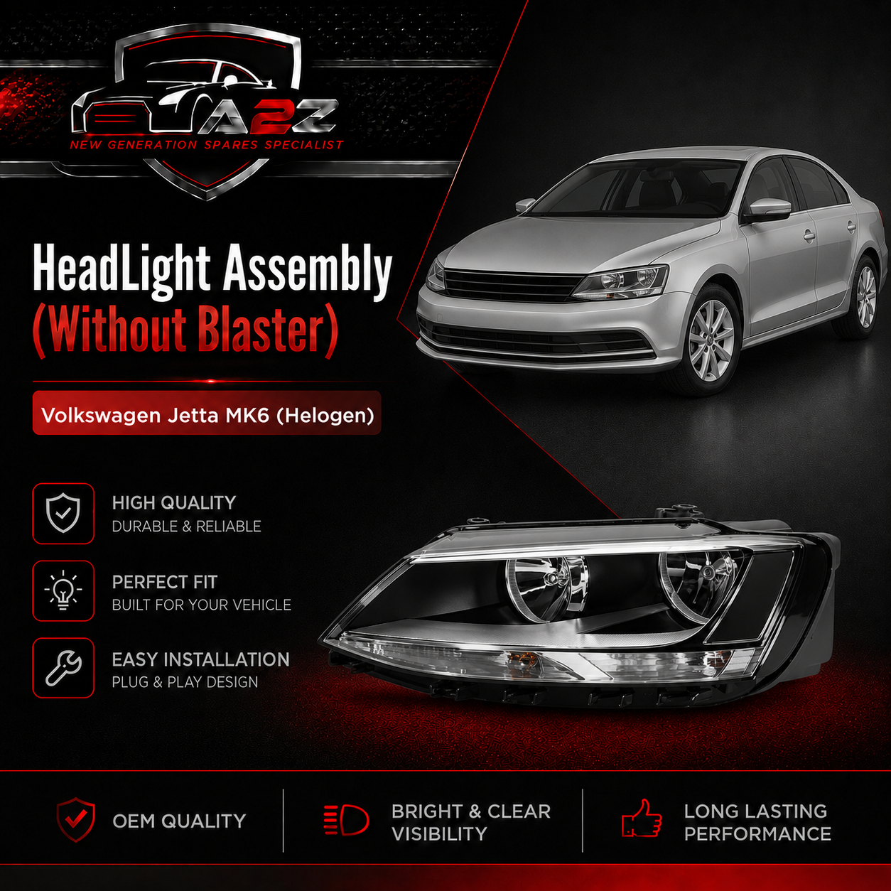 Headlight Headlamp Left Headlight Headlamp Left 1EL010395-11 & Right 1EL010395-21 (Without Blaster) Compatible With Volkswagen  Jetta MK6 (Helogen)